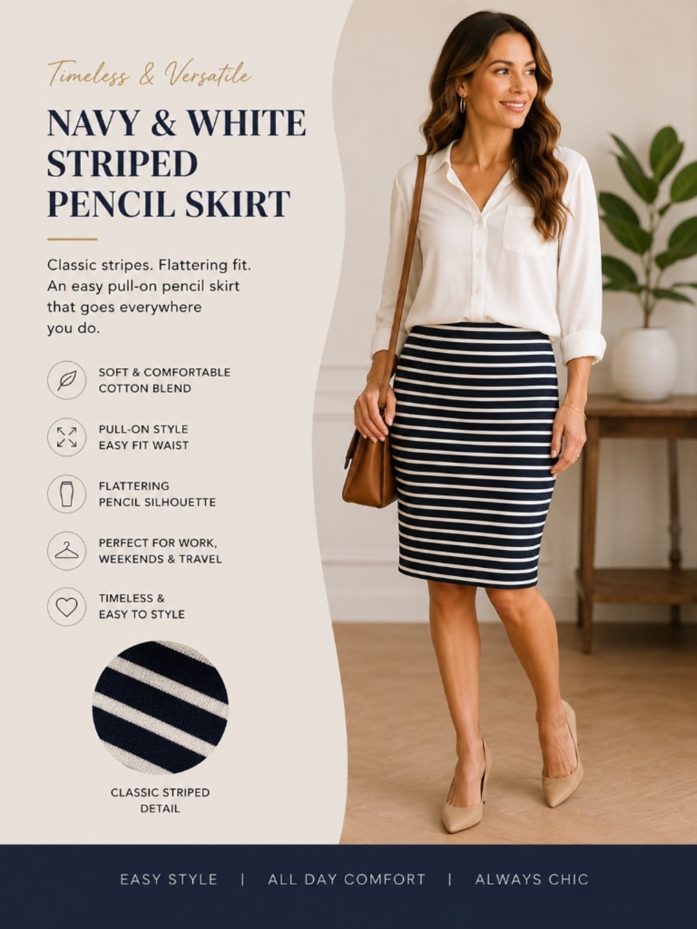 Love Navy & White Striped Pull-On Pencil Skirt | Estimated Size Small